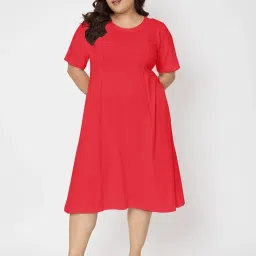 BRINNS Red Cotton Solid A Line Dress image 1
