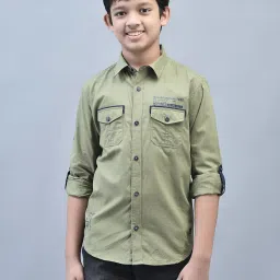 Crimsoune Club Kids Olive Solid Full Sleeves Shirt image 1