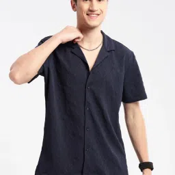 showoffff Showoff Navy Blue Slim Fit Self Pattern Shirt image 1
