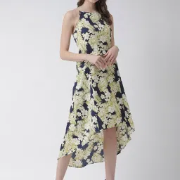 KASSUALLY Navy & Green Floral Print High-low Dress image 1