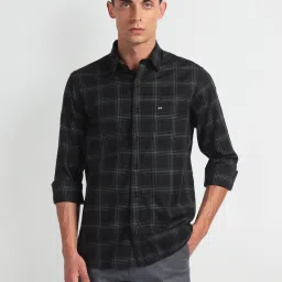 arrow sport Arrow Sports Black Cotton Slim Fit Checks Shirt image 1