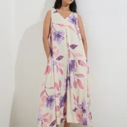 Utsa by Westside Purple Foliage Patterned A-Line Dress-picture-14