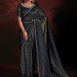 Saree Mall Blue Embellished Saree With Unstitched Blouse image 1