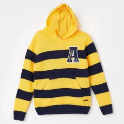 Fame Forever by Lifestyle Kids Yellow & Navy Striped Full Sleeves Sweater image 1