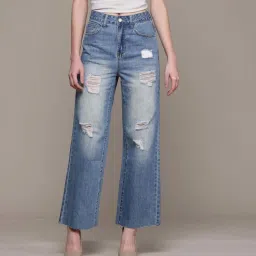 Label Ritu Kumar Denim Blue Drift Distressed Jeans image 1