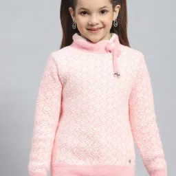 Monte Carlo Kids Pink Self Pattern Full Sleeves Pullover image 1