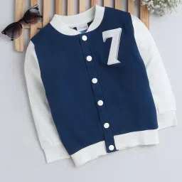 Bumzee Kids Navy Solid Full Sleeves Varsity Jacket image 1
