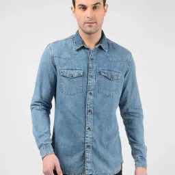 Numero Uno Blue Slim Fit Denim Shirt-picture-33