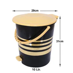 Kuber Industries Black & Blue 2-Pieces Striped Pedal Dustbins With Handle - 10 L Each image 2