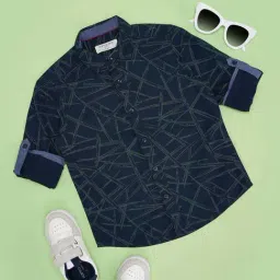 Pantaloons Junior Boys Estate Blue Cotton Printed Full Sleeves Shirts-picture-29