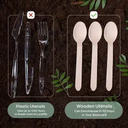 UMBRELLA CORPORATION 160 mm Disposable Spoons Wooden Body for Parties, Weddings, Events (Pack of 100) image 3