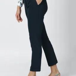 Van Heusen Dark Blue Regular Fit Flat Front Trousers image 3