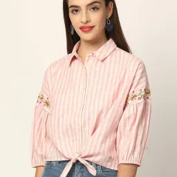 Elle Pink & Beige Striped Shirt image 1