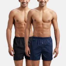 Jockey Navy & Black Regular Fit Striped Boxer Shorts - Pack of 2-image-74