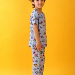 Anthrilo Boys Sky Blue Cotton Regular Fit Printed Pyjama Set image 3