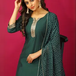 BANJANAN Women Self Design Silk Blend Kurta Sets With Dupatta image 5