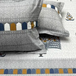 Pure Decor Grey & White Ethnic Motifs 300 TC King Bedsheet with 2 Pillow Covers-picture-30