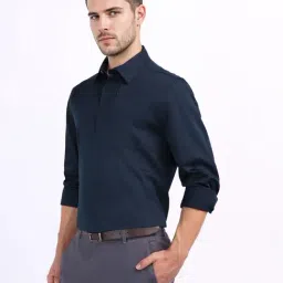 Iconic Mens Blue Solid Collar Pure Cotton Shirt-image-0