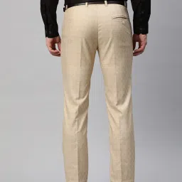 ManQ Beige Slim Fit Flat Front Trousers image 2