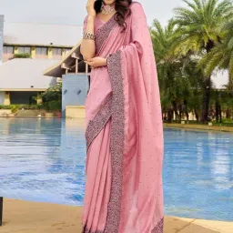 Satrani Pink Silk Embroidered Saree With Unstitched Blouse-image-95