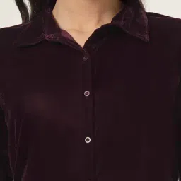 Style Quotient Women Wine Velvet Regular Fit Formal Shirt image 5