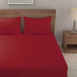 Hosta Homes Stripes Maroon 280 TC Poly Satin Fitted King Bed Sheet with 2 Pillow Covers image 2