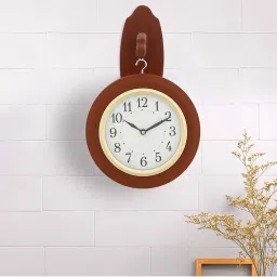 eCraftIndia Brown & White Wood Round Hanging Wall Clock - Set of 1 image 1