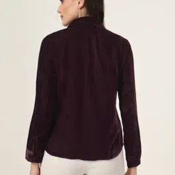 Style Quotient Women Wine Velvet Regular Fit Formal Shirt image 2