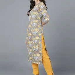 Vaamsi Grey Cotton Printed Straight Kurta image 3