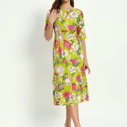 ASHRU Floral Printed Fit & Flare Midi Dress image 3