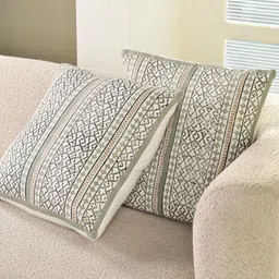 Peepul Tree Off White 2 Pieces Ethnic Motifs Square Cushion Covers image 2