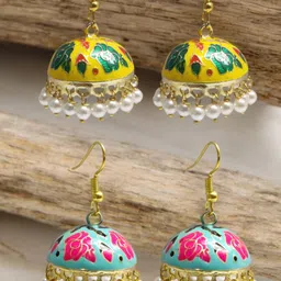 Anouk Set Of 2 Dome Shaped Meenakari Jhumkas-image-70