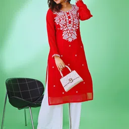 HESVI Embroidered Round Neck Chikankari Kurta-picture-15