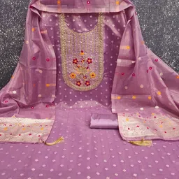 Panzora Floral Woven Design Sequnnied Jacquard Unstitched Dress Material image 4