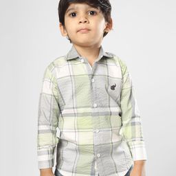 Polka Tots Cotton Full Sleeves Checked Shirt - Green-picture-19