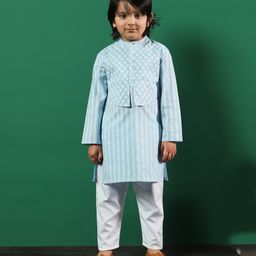 READIPRINT Full Sleeves Floral  Motif Printed  Cotton Kurta Pyjama With  Attached Jacket - Grey-picture-42