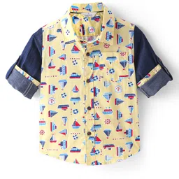 INFINITY Full Sleeves Ship & Boat Printed Shirt - Yellow-picture-34