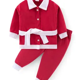 Babyhug Velour Woven Full Sleeves Solid Color Winter Wear Suit - Red-picture-14