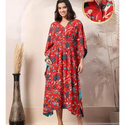 Zelena 100% Rayon Half Batwing Sleeves Floral Printed Maternity Kaftan With Zipless Nursing Access - Red-picture-27