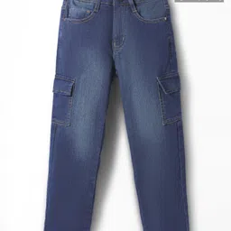 Pine Kids Woven Full Length Washed Denim Jeans With Cargo Pockets - Blue-picture-22