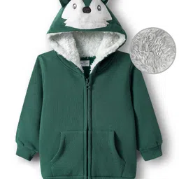 Mark & Mia Fleece Knit Full Sleeves Hooded Sweatjacket With Animal Embroidery & Kangaroo Pockets - Green-picture-22