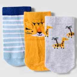 Cute Walk by Babyhug Knit Anti Bacterial Ankle Length Socks With Animal Design Pack of 3 - Multicolor-picture-32