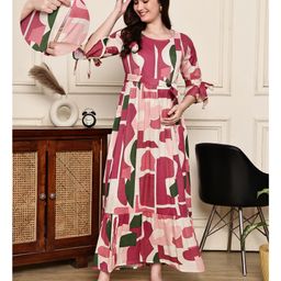 COLOR STUDIO Georgette Woven Three Fourth Sleeves Abstract Printed Maternity Maxi Dress With Nursing Access - Multi Colour-picture-41