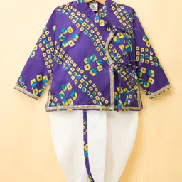 Teentaare Cotton Woven Full Sleeves Kurta Dhoti Set with Motif Print - Royal Blue-image-38