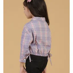 Tales & Stories Three Fourth Sleeves Checked Top - Purple image 3