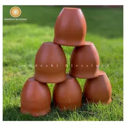 SWADESHI BLESSINGS HandMade Clay Kullar Earthen Kullad for Milk,Tea,Coffee Mud Glasses Set of 2 - Brown image 2