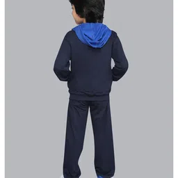 ZIP ZAP ZOOP Cotton Full Sleeves Cut & Sew Hoodie With Solid Track Pants Set - Blue & White image 3