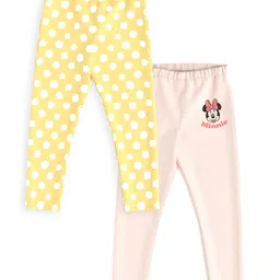 Nautinati Cotton Lycra Pack Of 2 Disney Mickey & Friends Featuring Minnie Mouse & Polka Dots Printed Leggings - Yellow & Light Pink image 3