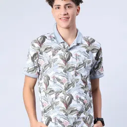 V-Mart Floral Printed Polo Collar Cotton T-shirt-picture-40