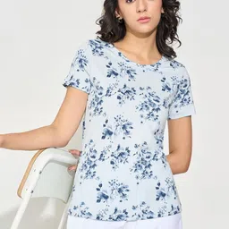 Honey by Pantaloons Women Floral Printed Round Neck Short Sleeves Cotton Top-image-52